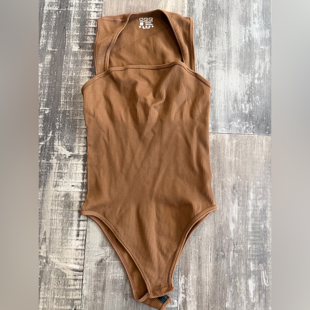 OQQ Brown Ribbed One Piece
